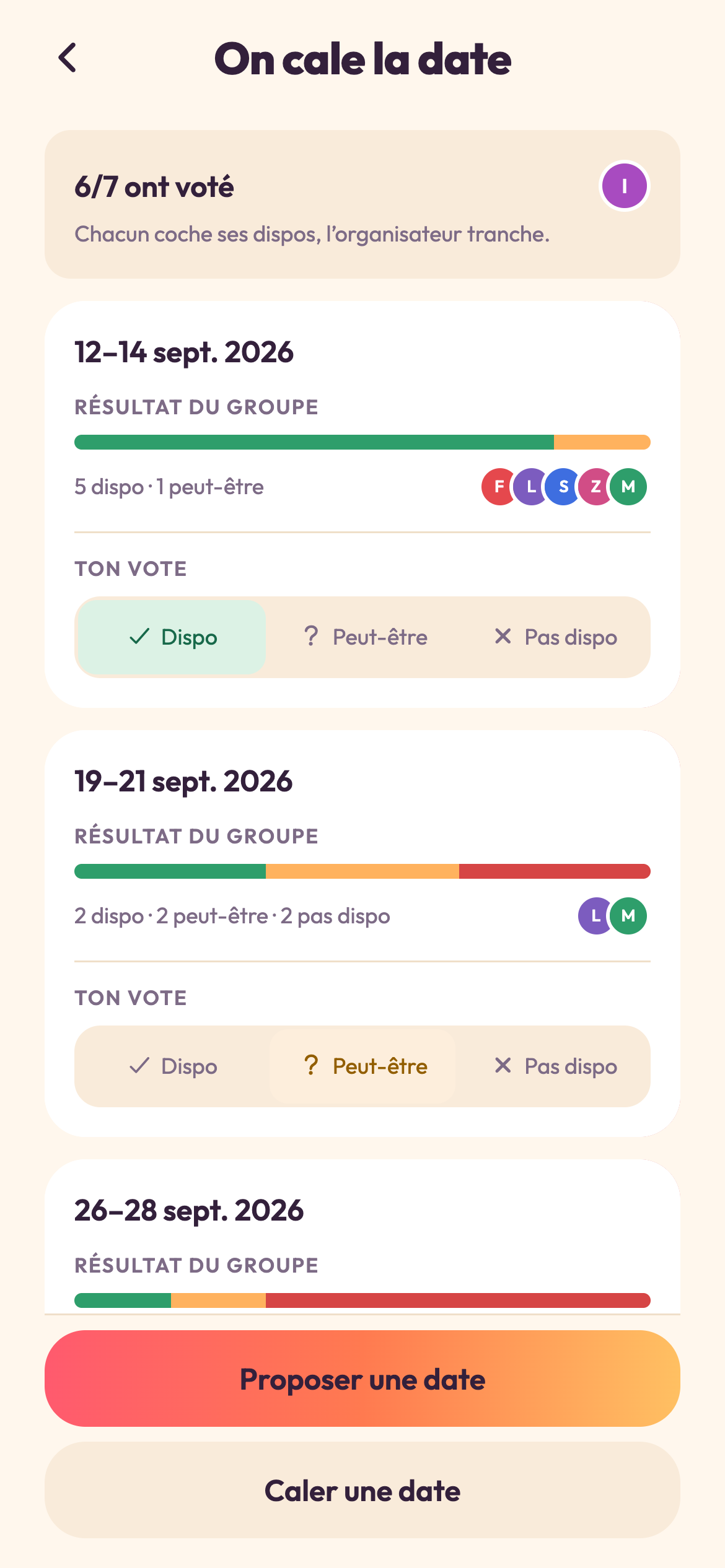 Sondage de dates dans Bandee